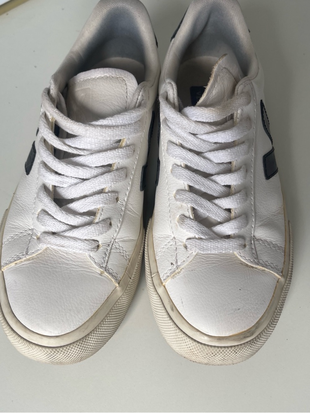 Veja Campo White Leather Sneakers with Navy V Accent - Picture 7 of 7